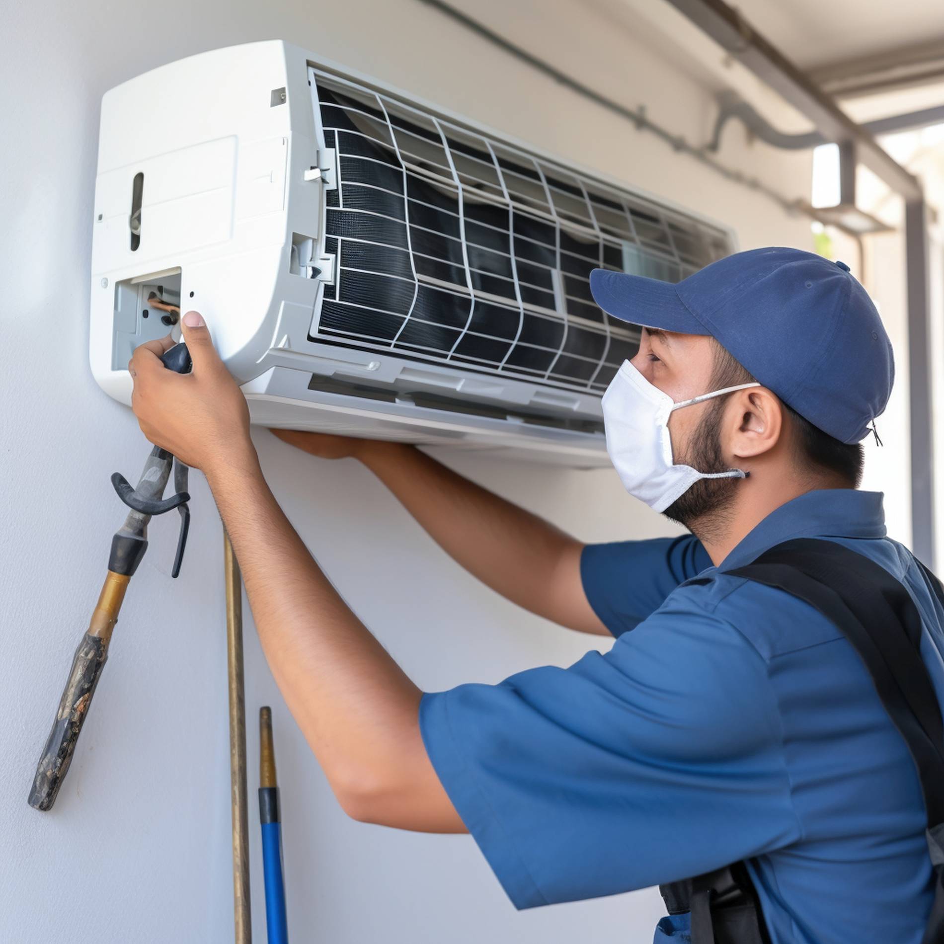 Entretien climatisation murale Technicien réalisant l’entretien d’une climatisation murale